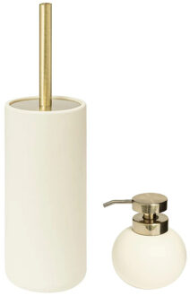 5five Set van zeeppompje en toiletborstel - ivoor - kunststeen - modern