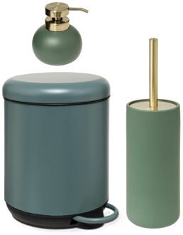 5five Set van zeeppompje toiletborstel en pedaalemmer - ficus groen - luxe
