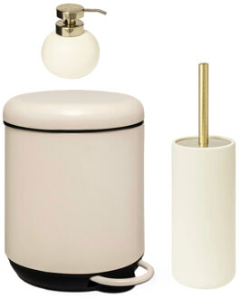 5five Set van zeeppompje toiletborstel en pedaalemmer - ivoor - kunststeen
