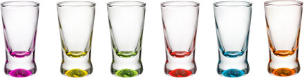 5five Shotglaasjes - borrelglazen - set van 6x stuks - glas - gekleurde onderkant - 25 ml - shotjes