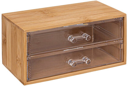 5five Sieraden/make-up organizer - 2 lades - 19 x 12 cm - rechthoek - bamboe/kunststof - opbergen