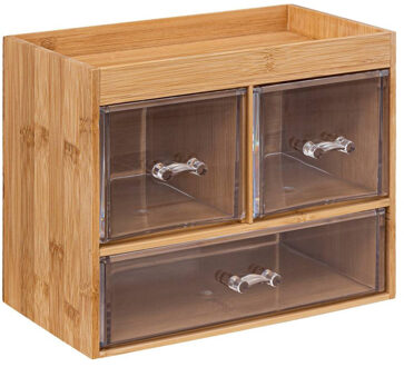 5five Sieraden/make-up organizer - 3 lades - 24 x 20 cm - rechthoek - bamboe/kunststof - opbergen