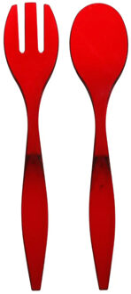 5five Sla bestek/couvert - 2 delig - rood - kunststof - 29 cm - saladebestek/slacouvert