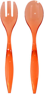 5five Sla bestek/couvert - 2 delig - rood - kunststof - 29 cm - saladebestek/slacouvert