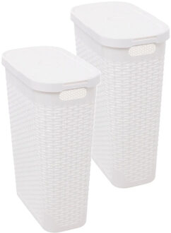 5five Smalle Wasmand met deksel Rotan - 2x - wit - gevlochten kunststof - 40 liter - 26 x 46 x 60 cm