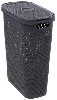 5five Smalle Wasmand met deksel Rotan - donkergrijs - gevlochten kunststof - 40 liter - 26 x 46 x 60 cm