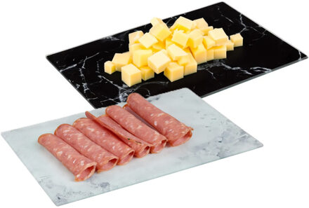 5five Snijplanken/serveerplanken van glas - rechthoek - met marmer print - 30 x 20 cm