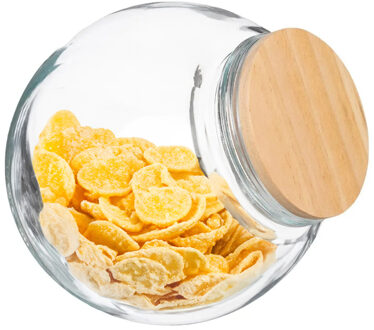 5five Snoeppot - 3x stuks - 2100 ml - glas - met houten deksel - Voorraadpot - luchtdichte sluiting