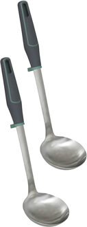 5five Soep/saus opscheplepel - 2x - zilver - RVS - 34 cm - Keukengerei - Robuust/duurzaam
