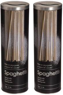 5five Spaghettidoos - 2x - zwart - metaal - relief - Luxe voorraadpot/voorraadbus