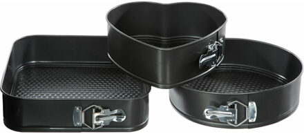 5five Springvorm- set van 3x st vormen - zwart - metaal - hart - rond - vierkant - bakvormen