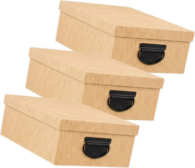 5five Spullen Opbergdoos box - 3x - goudgeel - 28 x 20 x 11 cm - Karton - Diverse toepassingen