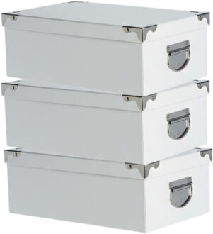 5five Spullen Opbergdoos box - 3x - wit - 36 x 25 x 12 cm - Karton - Diverse toepassingen