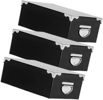5five Spullen Opbergdoos box - 3x - zwart - 28 x 20 x 11 cm - Karton - Diverse toepassingen