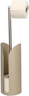 5five Staande wc/toiletrolhouder met reservoir en flexibele stang - taupe - 59 cm - metaal