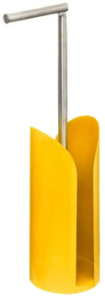 5five Staande wc/toiletrolhouder - met reservoir - flexibele stang - geel - 59 cm - metaal