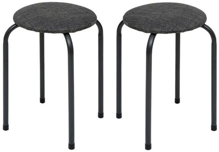 5five Stapelbaar zit krukje Fierra - 2x - metaal/polyester - antraciet - D38 x H46 cm - stoelen