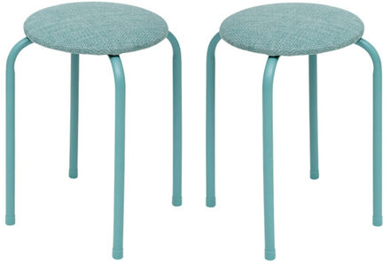 5five Stapelbaar zit krukje Fierra - 2x - metaal/polyester - blauw - D38 x H46 cm - stoelen