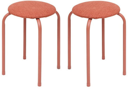 5five Stapelbaar zit krukje Fierra - 2x - metaal/polyester - roze - D38 x H46 cm - stoelen