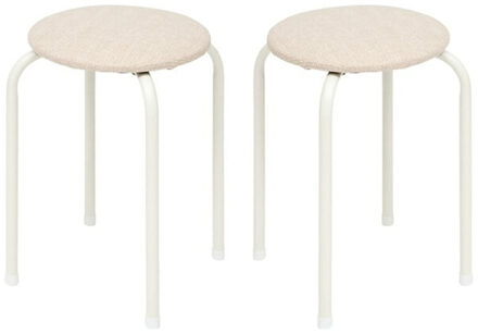 5five Stapelbaar zit krukje Fierra - 2x - metaal/polyester - wit - D38 x H46 cm - stoelen
