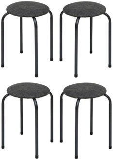 5five Stapelbaar zit krukje Fierra - 4x - metaal/polyester - antraciet - D38 x H46 cm - stoelen