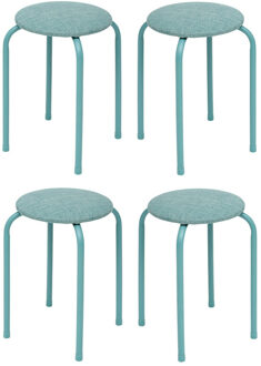 5five Stapelbaar zit krukje Fierra - 4x - metaal/polyester - blauw - D38 x H46 cm - stoelen