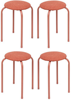 5five Stapelbaar zit krukje Fierra - 4x - metaal/polyester - roze - D38 x H46 cm - stoelen