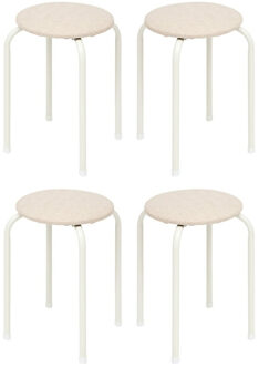 5five Stapelbaar zit krukje Fierra - 4x - metaal/polyester - wit - D38 x H46 cm - stoelen