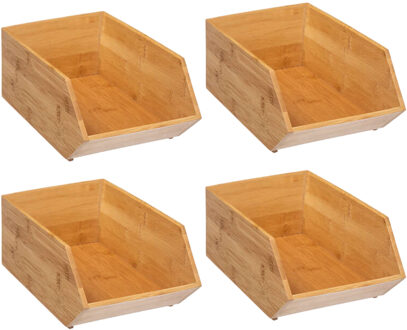 5five Stapelbare opbergmand 1 vaks - 4x - L18 x B31 x H12 cm - bamboe hout - lichtbruin - organizer