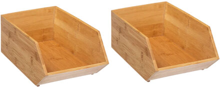 5five Stapelbare opbergmand 1 vaks organizer - 2x - L18 x B31 x H12 cm - bamboe hout - lichtbruin - Opbergmanden