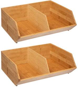 5five Stapelbare opbergmand 2 vaks organizer - 2x - L35 x B31 x H12 cm - bamboe hout - lichtbruin - Opbergmanden