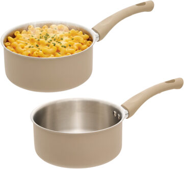 5five steelpan Paris - 2x - D18 cm - RVS - aluminium - beige/zilver - pannen