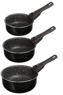 5five Steelpan/sauspan 3x stuks - voor alle kookplaten - aluminium - zwart - 16/18/20 cm