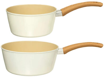 5five Steelpannen set Harmony - Alle warmtebronnen - Beige - Dia 20/16 cm - handvat bakeliet - aluminium