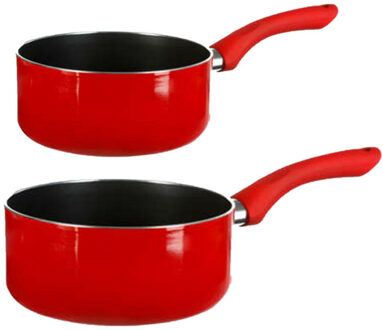 5five Steelpannen - Voor inductie - Set 2x - Dia 16 en 18 cm - rood - Steelpannen