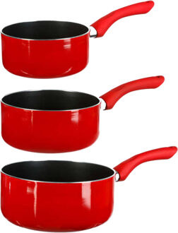 5five Steelpannen - Voor inductie - Set 3x - Dia 16/18/20 cm - rood - Steelpannen