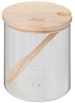 5five Suikerpot - glas/bamboe hout - transparant/naturel - 8 x 11 cm - luxe uitvoering - 400 ml