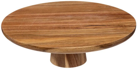 5five taart/gebak serveerschaal - plat - rond - acacia hout - 28 x 9 cm - presentatie schaal