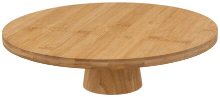 5five taart/gebak serveerschaal - plat - rond - bamboe hout - 28 x 8 cm - presentatie schaal