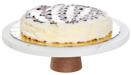 5five Taartplateau Marmer steen- met voet - 25 x 8 cm - steen - wit - taartschaal - gebak presentatie