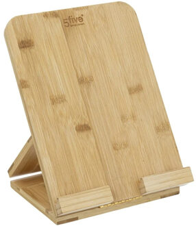5five Tablet/iPad houder - naturel - 26 x 20 cm - bamboe hout - standaard - Tablethouder - iPadhouder