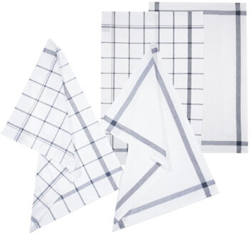 5five Theedoek Traditioneel - set van 4x stuks - blauw/wit- motief - katoen - 70 x 45 cm