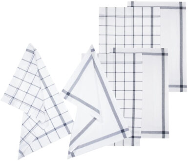 5five Theedoek Traditioneel - set van 6x stuks - blauw/wit- motief - katoen - 70 x 45 cm