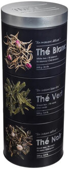 5five Theedoos 3-vaks compartimenten - klikbaar - zwart - 11 x 26 cm - voor losse thee - 3x 200 gram