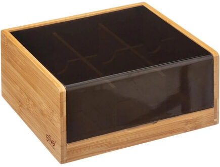 5five Theedoos - bruin - 6-vaks - bamboe hout - 22 x 21 cm