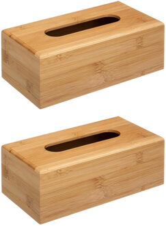 5five Tissuebox/tissuedoos - 2x stuks - bamboe/hout - 25 x 13 x 9 cm - lichtbruin - universeel