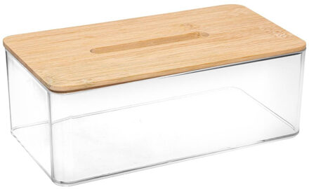 5five Tissuebox/tissuedoos - transparant/lichtbruin - 25 x 9 x 13 cm - bamboe/kunststof - universeel