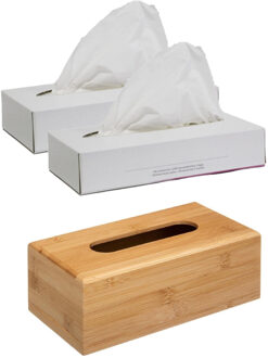 5five Tissuedoos/tissuebox bruin 25 x 13 x 8,5 cm van bamboe hout met vulling - Tissuehouders