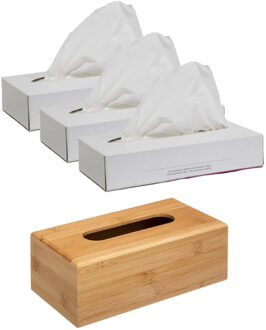 5five Tissuedoos/tissuebox bruin 25 x 13 x 8,5 cm van bamboe hout met vulling - Tissuehouders