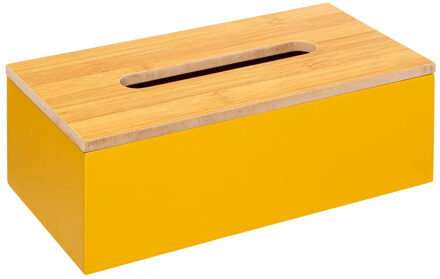 5five Tissuedoos/zakdoekjes box - geel - MDF hout - bamboe deksel - 25 x 13 x 9 cm